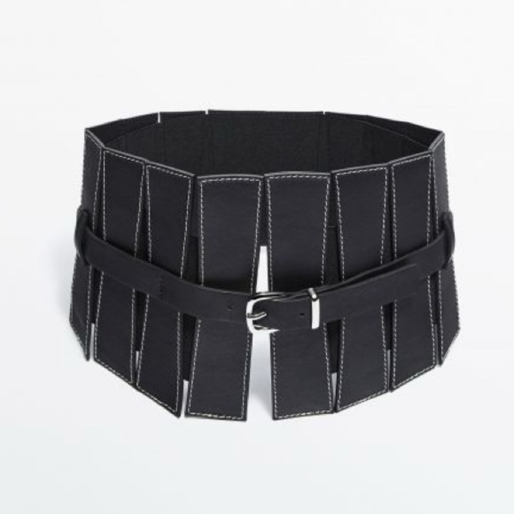 NWT. Massimo Dutti Studio Leather Sash Belt with Contrast Topstitching. Size M.